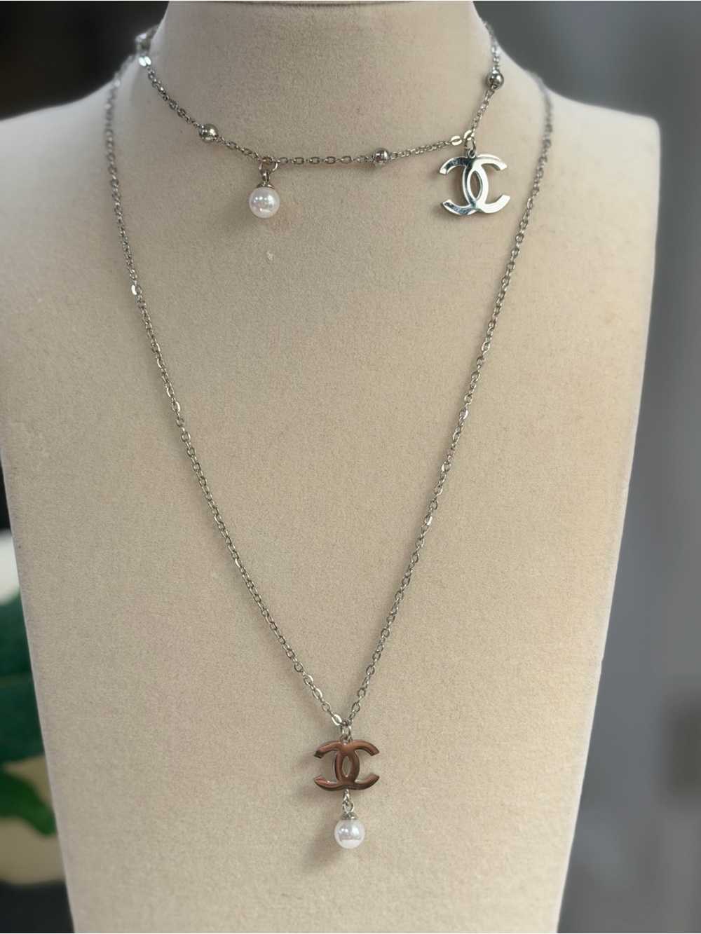 Silver-Tone Stainless Steel Delicate Charm Necklace and Bracelet Set - Silver